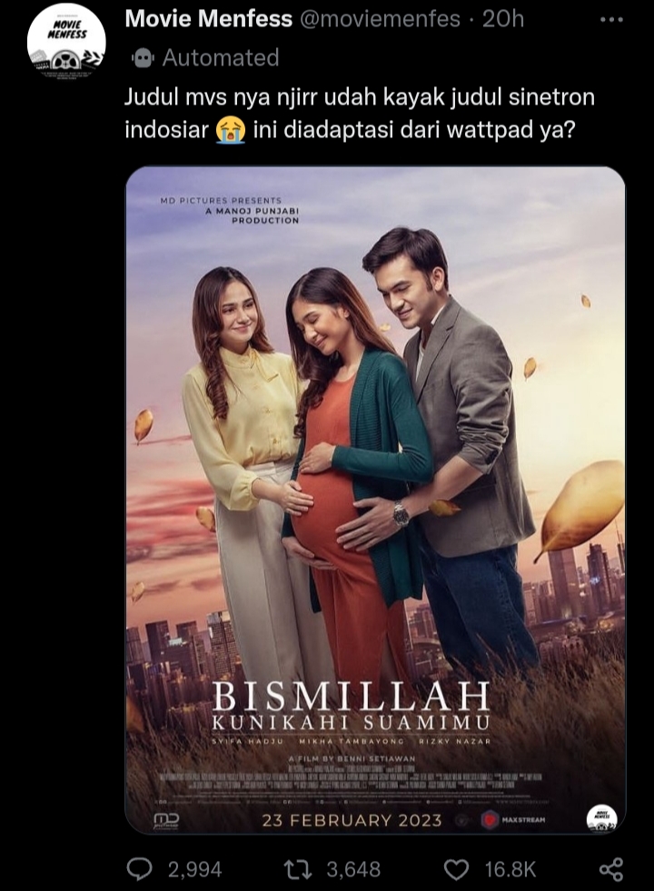 Viral di Twitter, Judul Film 'Bismillah Kunikahi Suamimu' Dianggap Seperti Sinetron