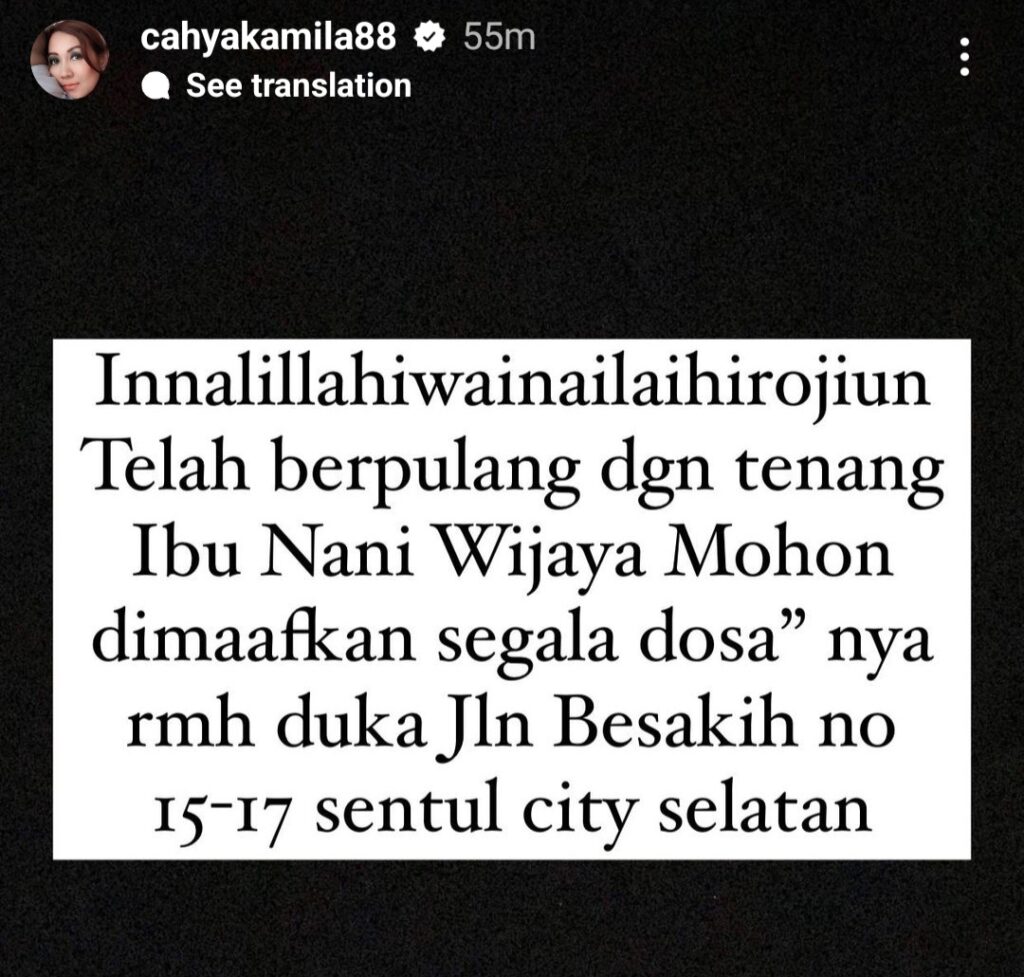 Kabar Duka, Nani Wijaya Meninggal Dunia, Jenazah Dibawa ke Sentul